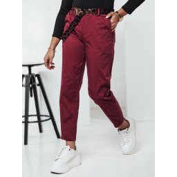 Pantaloni chino vișini pentru femei cu curea