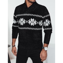 Pulover negru bărbătesc cu model de fulgi de nea