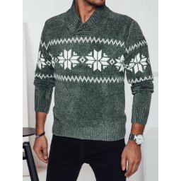 Pulover verde bărbătesc cu model de fulgi de nea