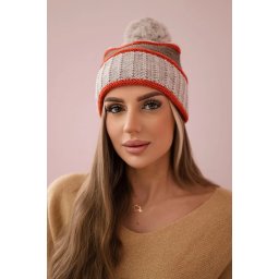 Women's Cap Kinga K297 Beige + Mocca + Red