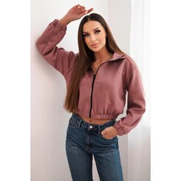 Suede sweatshirt with a zip dark pink