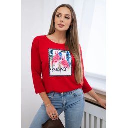 Blouse with flamingo graphics 3D red