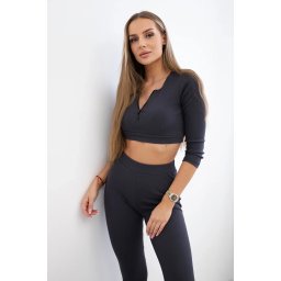 Ribbed crop top set made of graphite