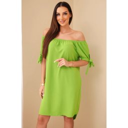 Pistachio dress with ties on the sleeves
