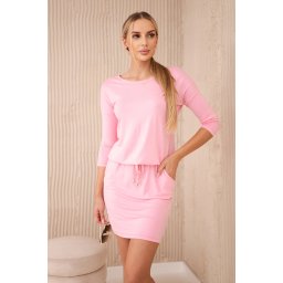 Viscose dress with a tie at the waist - light pink