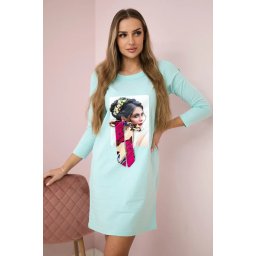 Dress with graphics and colorful bow 3D mint