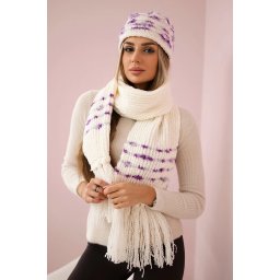 Women's set with scarf Anika K304 ecru + purple