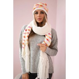 Women's set with scarf Anika K304 ecru + orange