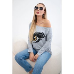 Printed blouse with a longer back in grey