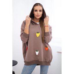Insulated sweatshirt with mocha motif of strawberries