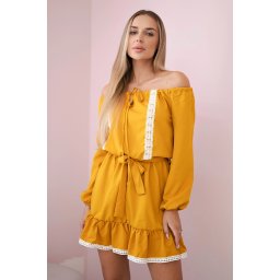Shoulder dress and lace mustard