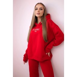 Insulated cotton set, sweatshirt with embroidery + red trousers