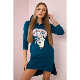 Dress with a longer back and a colorful marine print