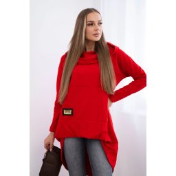 Long back sweatshirt with hood red
