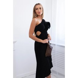 Women's pleated dress with flower - black