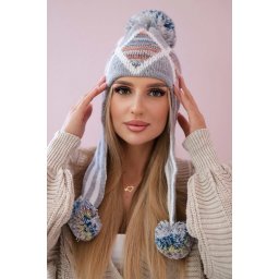 Women's cap with long ears Eunika K322 gray+blue