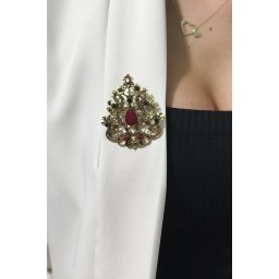 Brooch XZ459-191 gold + red