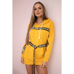 Dress decorated with a mustard inscription tape