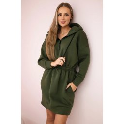 Insulated dress with a hood in khaki color