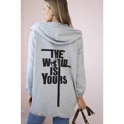 Sweatshirt with "The World is Yours" print gray
