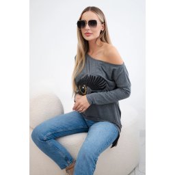 Printed blouse with a long back graphite
