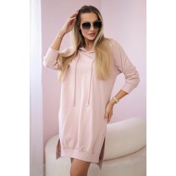 Hooded dress with a long back in dark powder pink