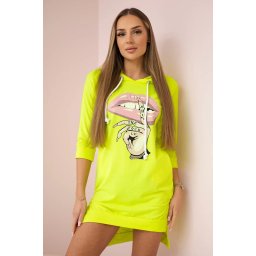 Dress with a longer back and a colorful yellow neon print