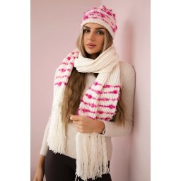 Women's set with scarf Anika K304 ecru + fuchsia