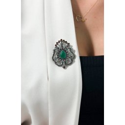 Brooch XZ459-109 silver + green