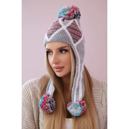 Women's cap with long ears Eunika K322 gray+red