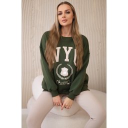 Cotton set insulated sweatshirt + leggings khaki