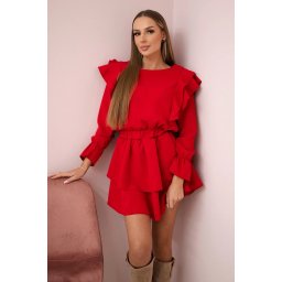 Red dress with vertical ruffles