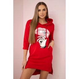 Dress with a long back and a colorful red print