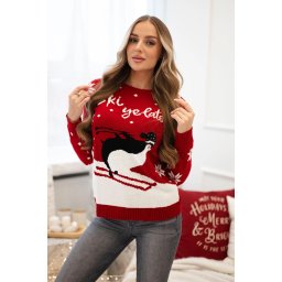 Red sweater with a Christmas motif