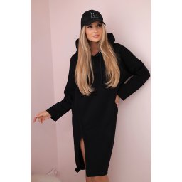 Dress with a hood and a slit on the side black