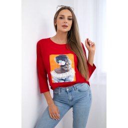 Blouse with 3D graphics, lace red