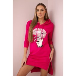Dress with a longer back and a colorful fuchsia print