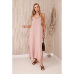 Women's maxi dress with straps - powder pink