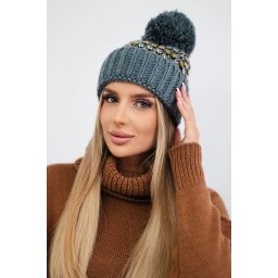 marka niezdefiniowana Cap with a pompom Ellen K325 dark grey+yellow