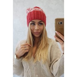 Kesi Cap with fleece Milano K203 ecru melange+red