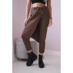 Kesi Włoski Punto Milano Winter trousers with a decorative zipper brown