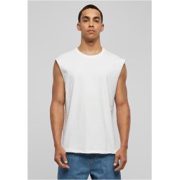 White sleeveless T-shirt with open hem