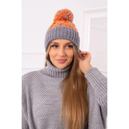 Kesi Cap with a pompom Abigail K326 grey+orange neon