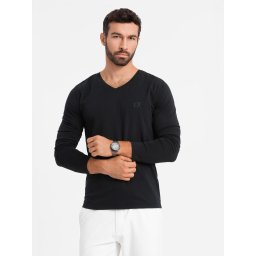 Ombre men's V-neck SLIM FIT ongsleeve with elastane and print - black