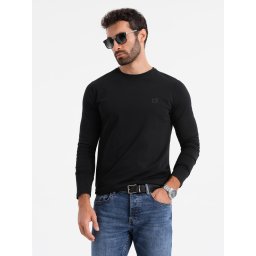 Ombre Men's SLIM FIT longsleeve with elastane and print - black