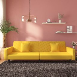 Canapea extensibila cu 2 locuri, 2 perne, galben, catifea GartenMobel Dekor