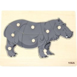 Drewniane Puzzle Montessori Hipopotam z Pinezkami (44604)