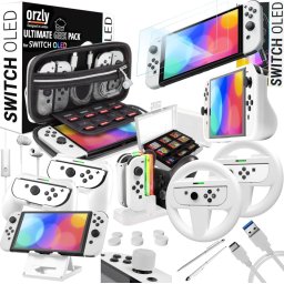Pachet de accesorii Orzly compatibil cu consola OLED Nintendo Switch (NU este compatibil cu editia 2017) Pachet Ultimate Geek cu carcasa si protector de ecran si multe altele