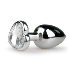 Easytoys Metal No.2 - dop anal cu piatră în formă de inimă (argintiu-alb)