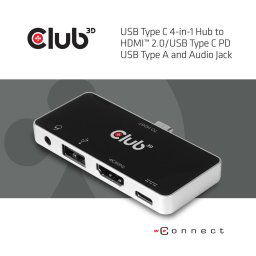 CLUB3D USB Type C 4-in-1 Hub to HDMI™ 4K60Hz USB Type C PD / USB Type A / Audio jack